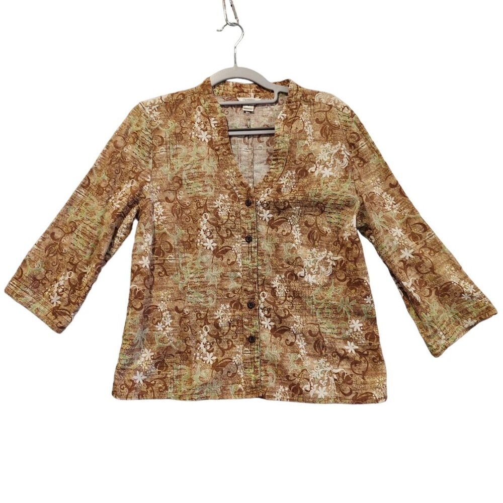 Christopher Banks Linen Tunic Top Linen Womens S brown batik Blouse Breathable V
